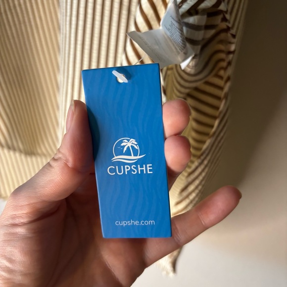 NWT CupShe Striped V-Neck Puff Sleeve Midi Dress, size large, swimsuit cover-up. - Picture 8 of 15